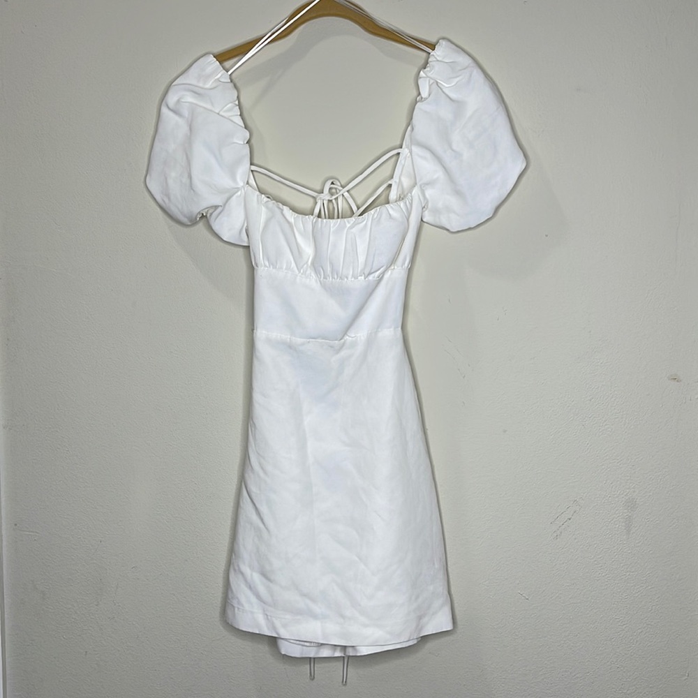 Zara White Pop Sleeve Mini Dresss